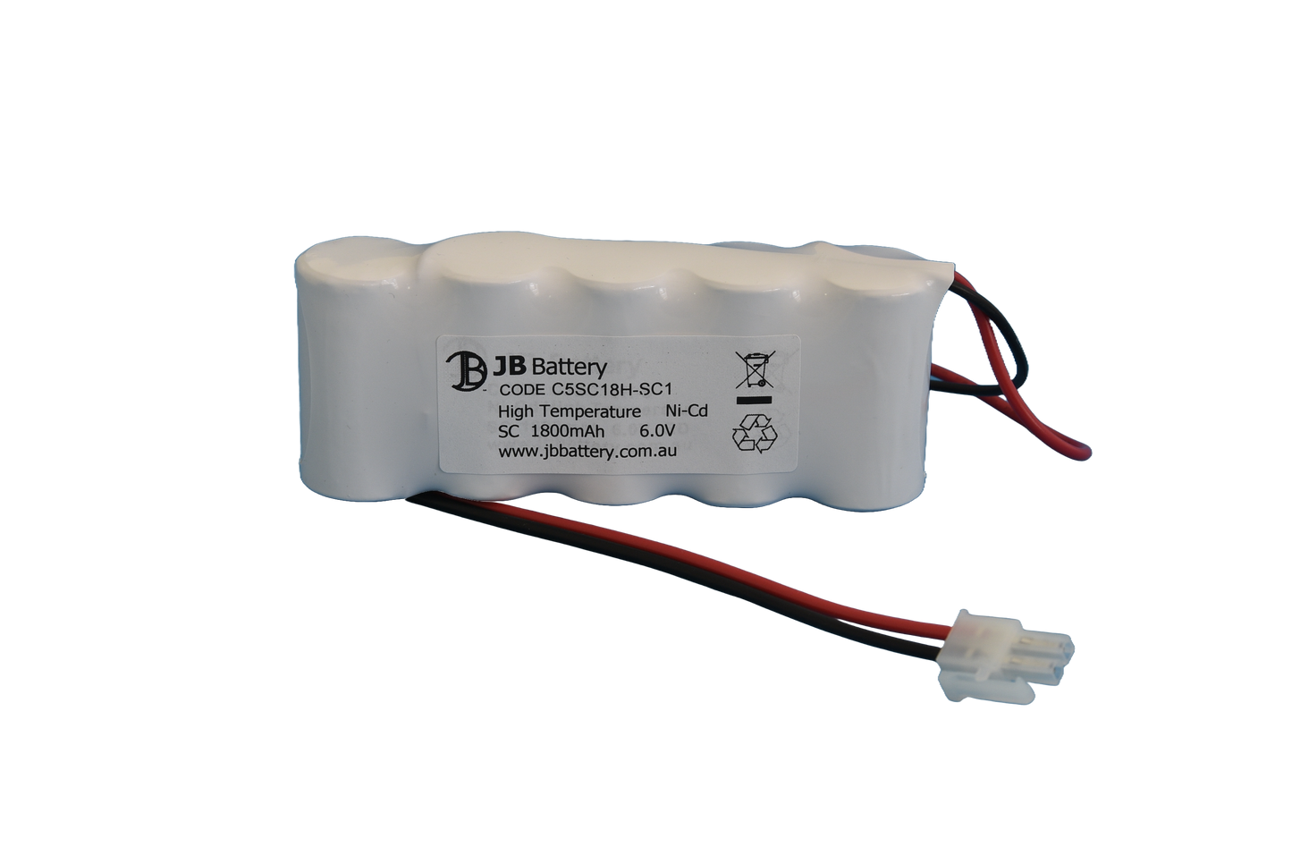 5 cell Sub C1800mAh 6.0V Ni-Cd High Temperature Side By Side Emergency Lighting Battery Pack w/ Connector (Clevertronics) image 1