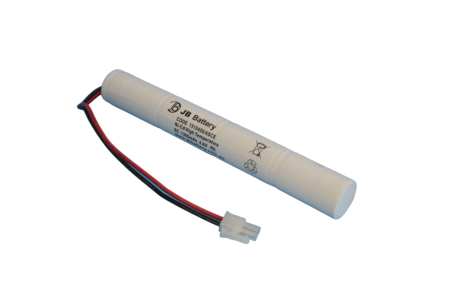 4 cell Sub C 1300mAh 4.8V Ni-Cd High Temperature Stick Emergency Lighting Battery Pack w/ Connector (Clevertronics) image 1