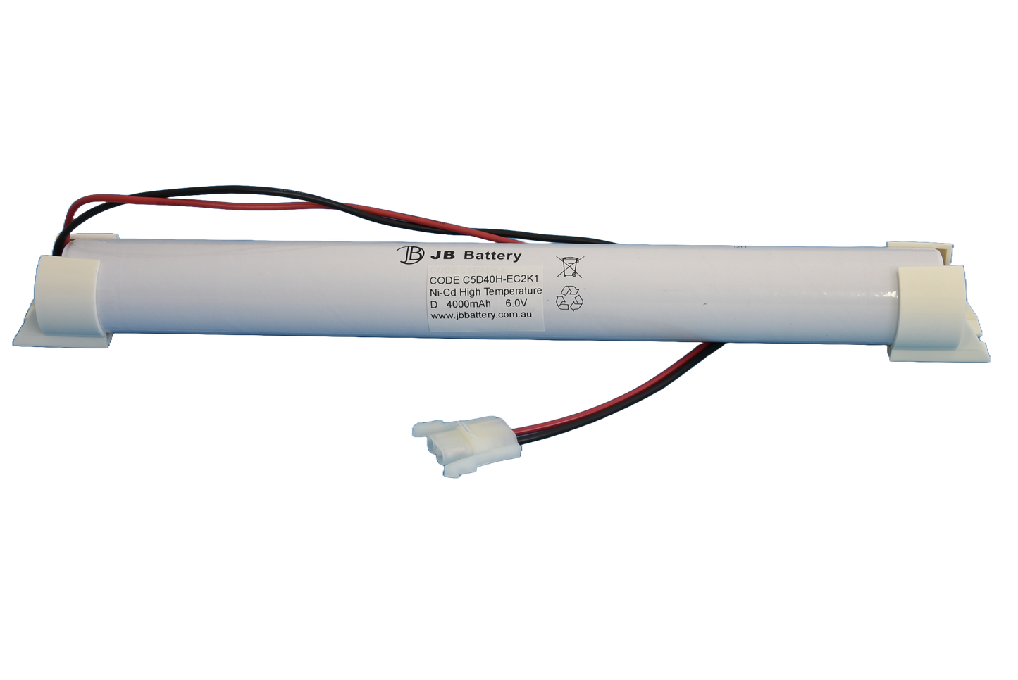 5 cell D4000mAh 6.0V Ni-Cd High Temperature Stick Emergency Lighting Battery Pack w/ Connector and Mounting Caps (ABB Stanilite) image 1