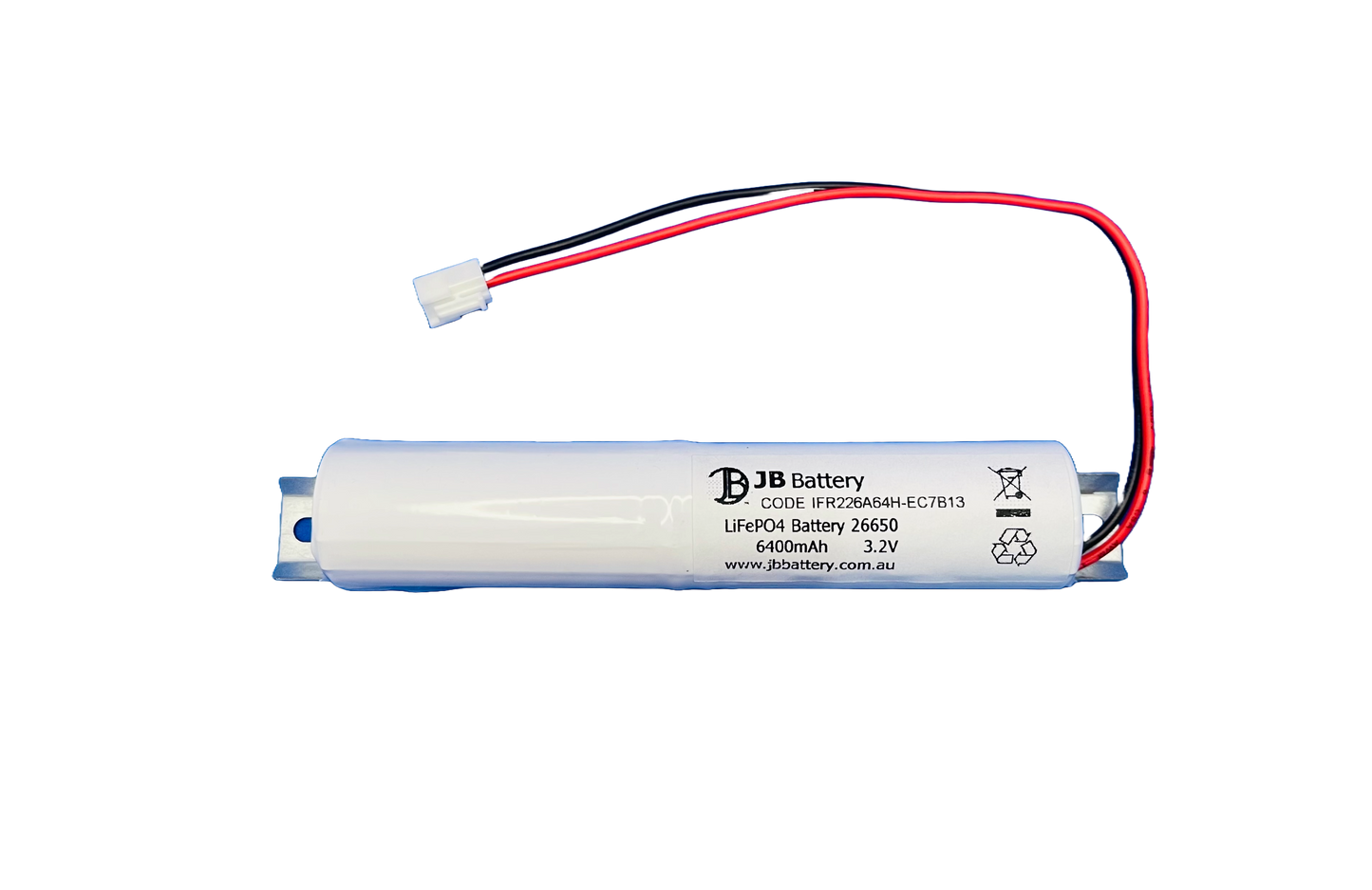 LiFePO4 2 cell IFR26650 3.2V 6.4Ah PCB Emergency Lighting Battery Pack w/ Connector and Bracket (Clevertronics) image 0