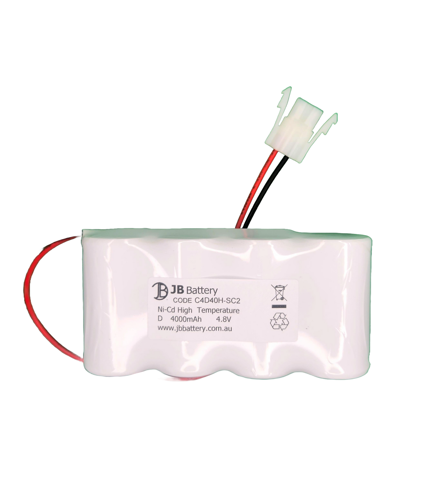 4 cell D4000mAh 4.8V Ni-Cd High Temperature Side By Side Emergency Lighting Battery Pack w/ Connector image 0