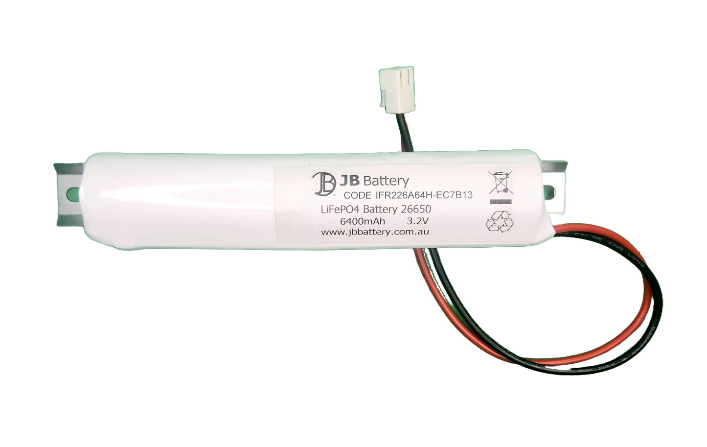 LiFePO4 2 cell IFR26650 3.2V 6.4Ah PCB Emergency Lighting Battery Pack w/ Connector and Bracket (Clevertronics) image 2
