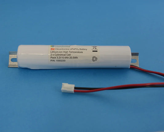 LiFePO4 2 cell IFR26650 3.2V 6.4Ah PCB Emergency Lighting Battery Pack w/ Connector and Bracket (Clevertronics) image 1