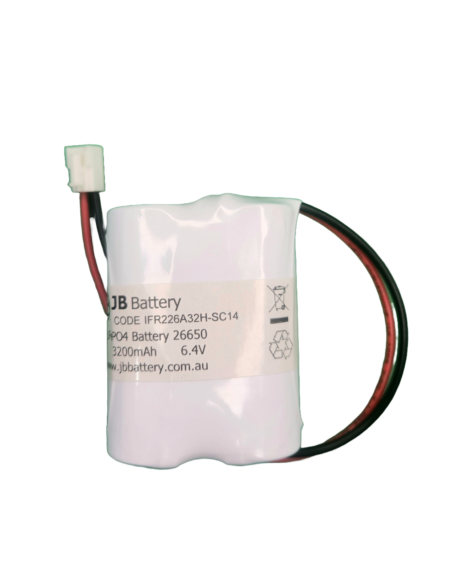 LiFePO4 2 cell IFR26650 6.4V 3.2Ah Side by Side PCB Emergency Lighting Battery Pack w/ Connector (Clevertronics) image 2