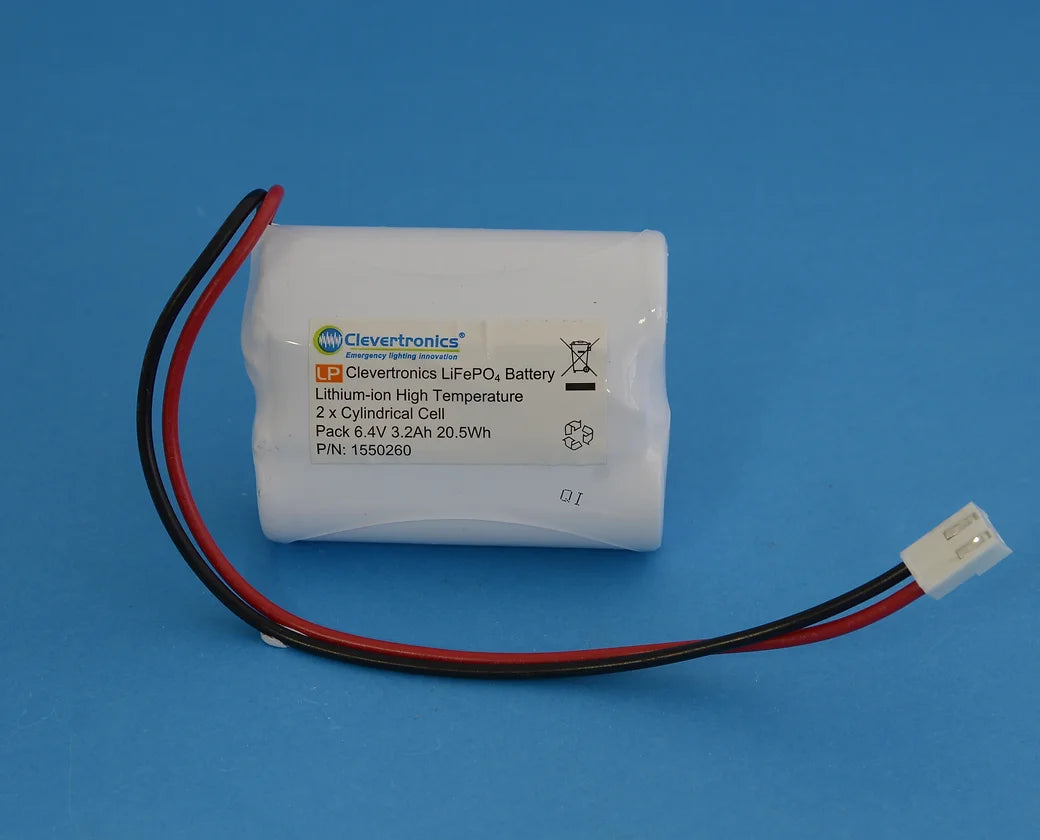 LiFePO4 2 cell IFR26650 6.4V 3.2Ah Side by Side PCB Emergency Lighting Battery Pack w/ Connector (Clevertronics) image 1