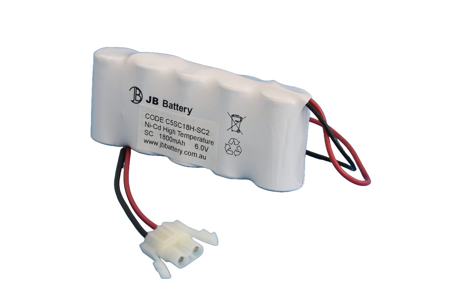 5 cell Sub C1800mAh 6.0V Ni-Cd High Temperature Side By Side Emergency Lighting Battery Pack w/ Connector (ABB Stanilite) image 0