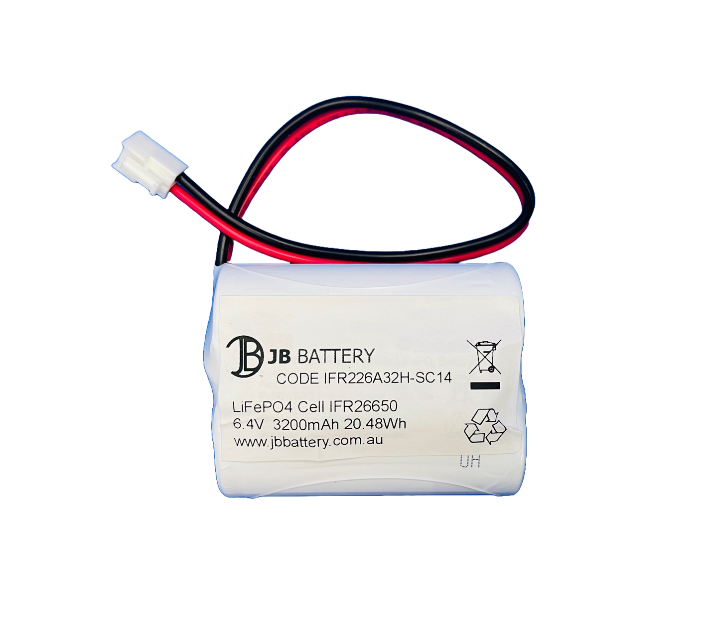 LiFePO4 2 cell IFR26650 6.4V 3.2Ah Side by Side PCB Emergency Lighting Battery Pack w/ Connector (Clevertronics) image 0