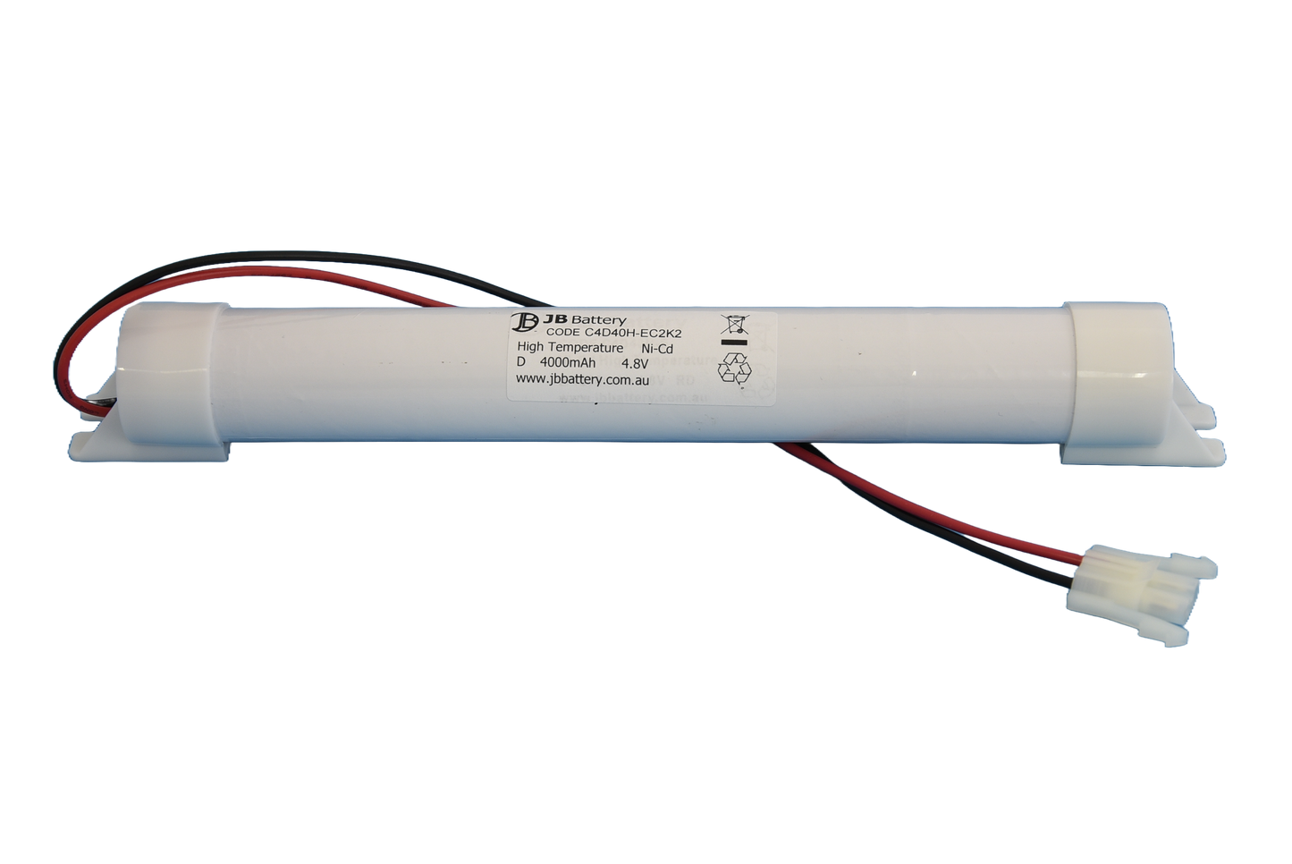 4 cell D4000mAh 4.8V Ni-Cd High Temperature Stick Emergency Lighting Battery Pack w/ Connector and Mounting Caps (ABB Stanilite) image 1