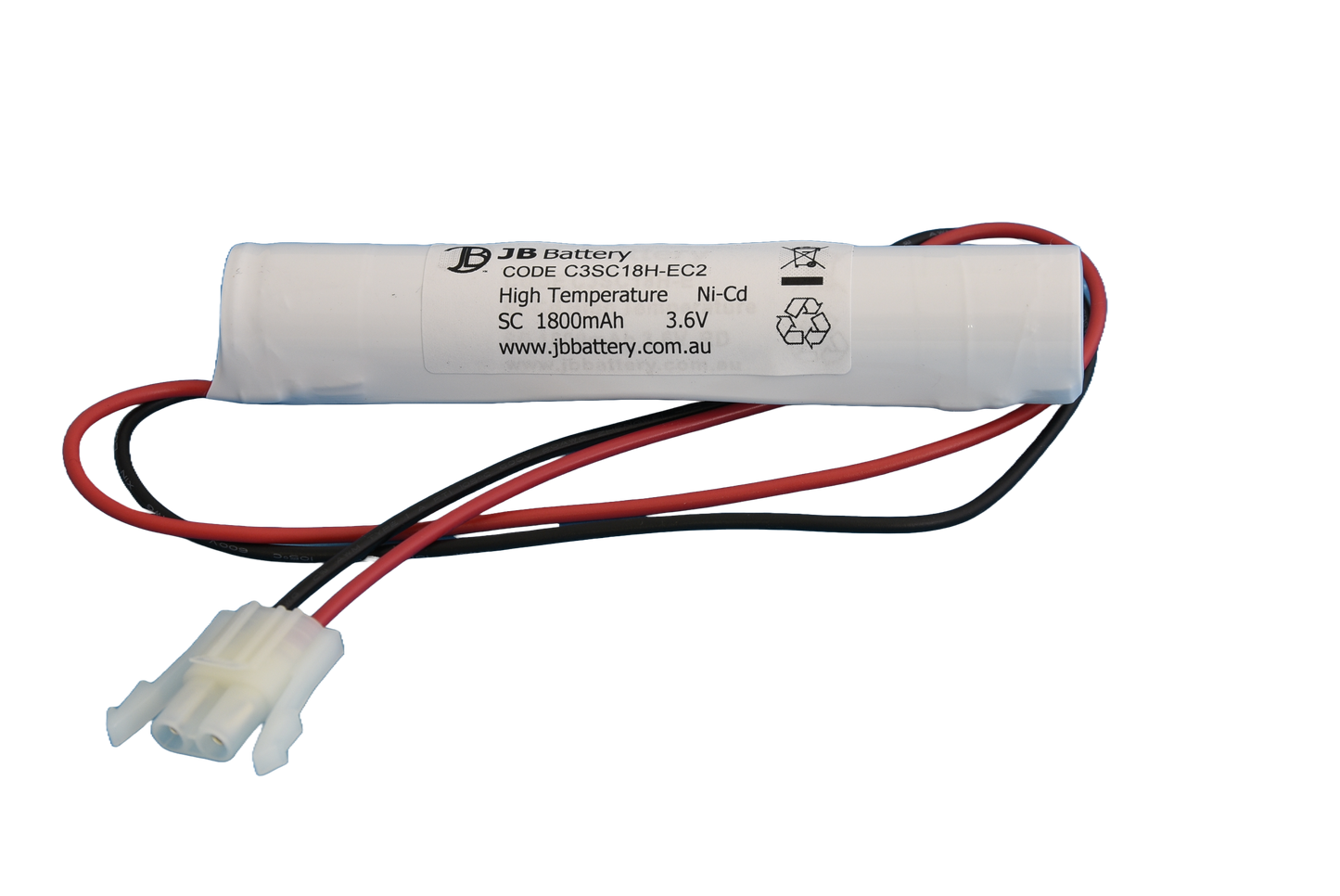 3 cell Sub C1800mAh 3.6V Ni-Cd High Temperature Stick Emergency Lighting Battery Pack w/ Connector (ABB Stanilite) image 1