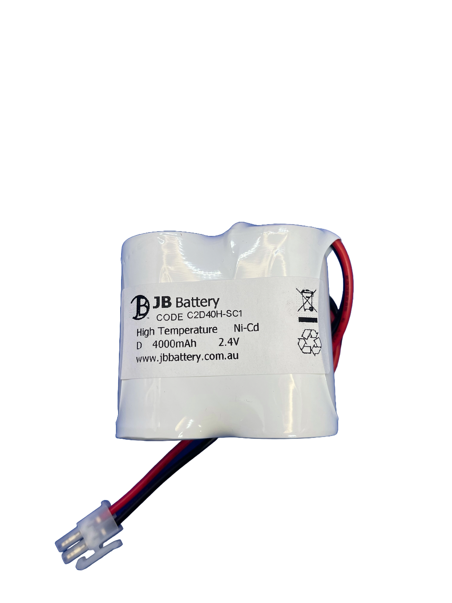 Emergency Light Battery C2D40H-SC1 – Ni-CD High Temperature 2.4V 4.0Ah D Side by Side with Connector - Suits Clevertronics - JB Battery