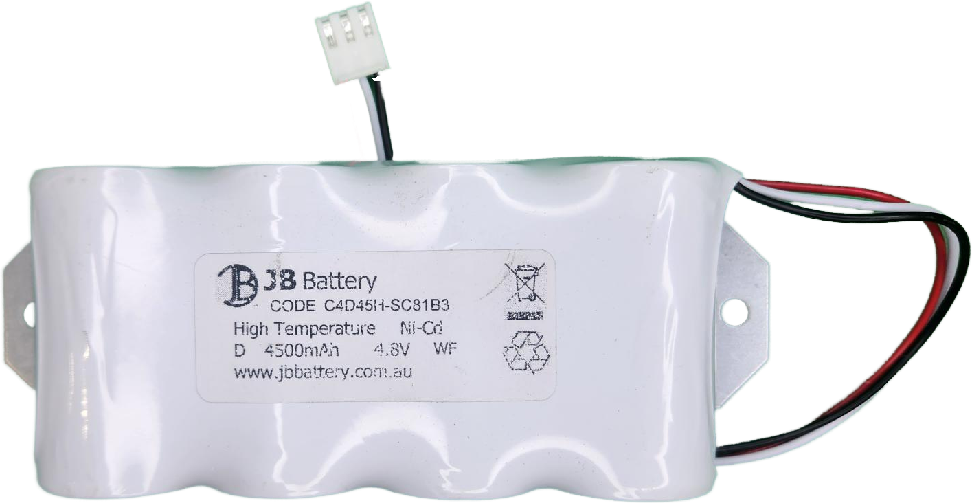 NiCd 4.8V 4.5Ah Side by Side With Connector and Bracket | ABB Stanilite replacement