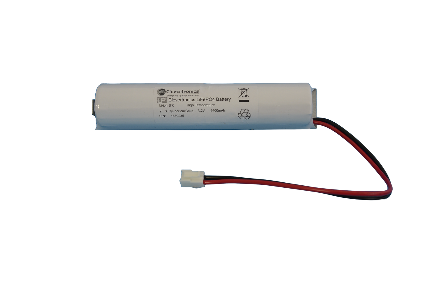 IFR26650 2 cell 3.2V 6.4Ah LiFePO4 Stick Emergency Lighting Battery Pack w/ Connector and Bracket (Clevertronics) image 1