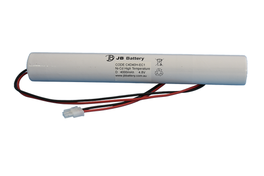 4 cell D4000mAh 4.8V Ni-Cd High Temperature Stick Emergency Lighting Battery Pack w/ Connector (Famco) image 1