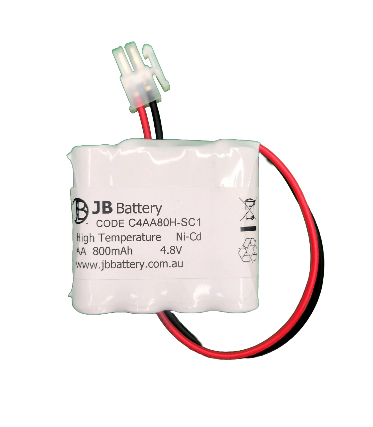 4 cell AA 800mAh 4.8V Ni-Cd High Temperature Side By Side Emergency Lighting Battery Pack w/ Connector (Clevertronics) image 0