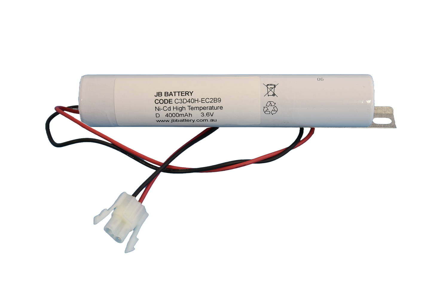 3 cell D4000mAh 3.6V Ni-Cd High Temperature Stick Emergency Lighting Battery Pack w/ Connector and Bracket (ABB Stanilite) image 1