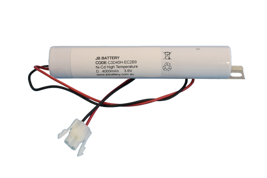 3 cell D4000mAh 3.6V Ni-Cd High Temperature Stick Emergency Lighting Battery Pack w/ Connector and Bracket (ABB Stanilite) image 1