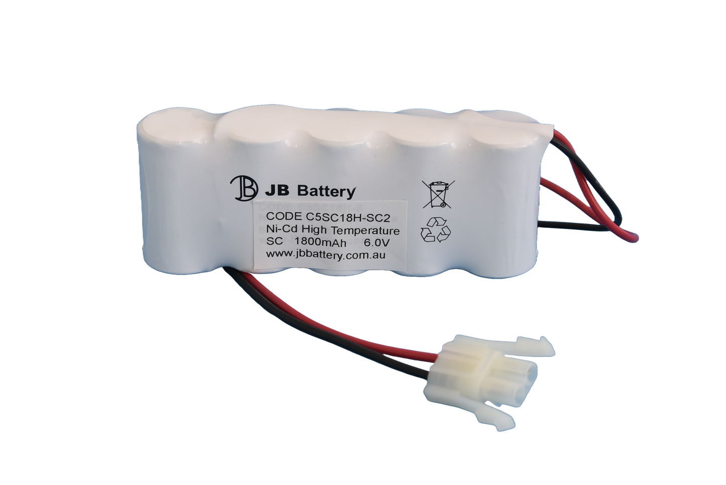 5 cell Sub C1800mAh 6.0V Ni-Cd High Temperature Side By Side Emergency Lighting Battery Pack w/ Connector (ABB Stanilite) image 1