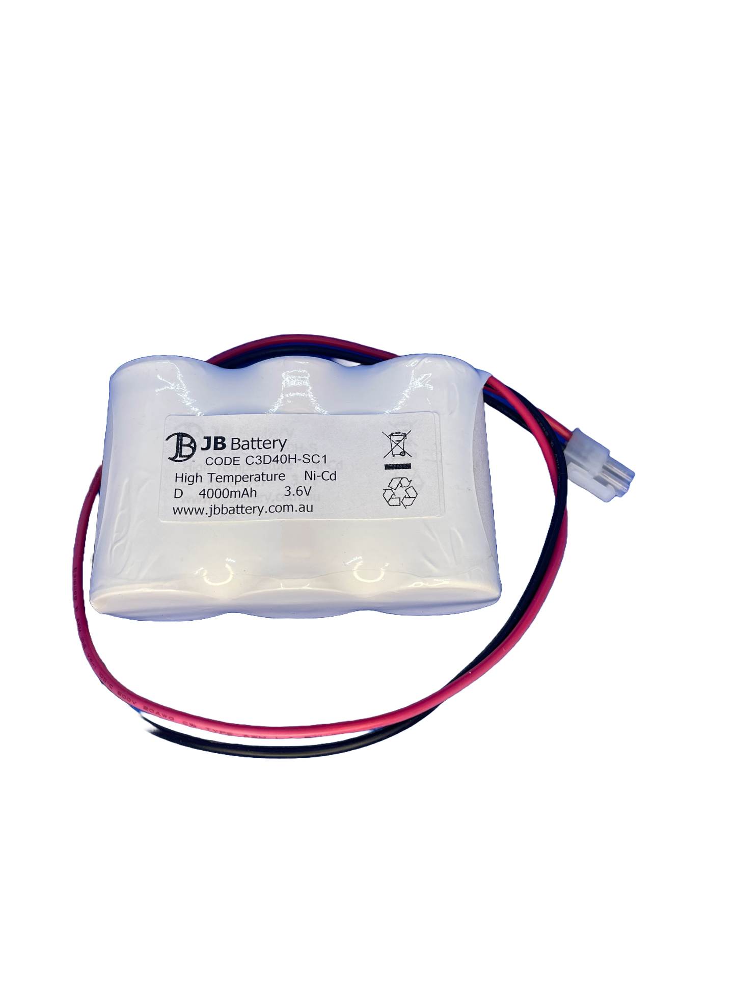 3 cell D4000mAh 3.6V Ni-Cd High Temperature Side By Side Emergency Lighting Battery Pack w/ Connector (Clevertronics) image 0