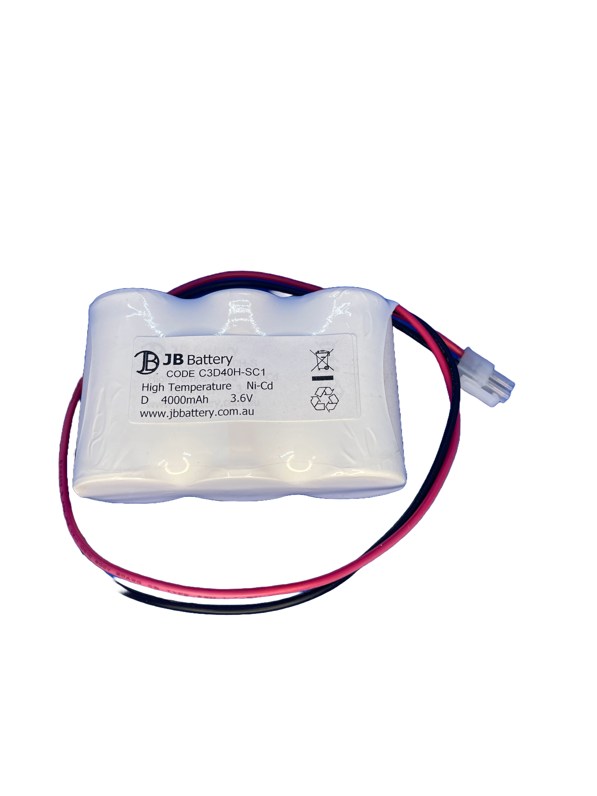 3 cell D4000mAh 3.6V Ni-Cd High Temperature Side By Side Emergency Lighting Battery Pack w/ Connector (Clevertronics) image 0