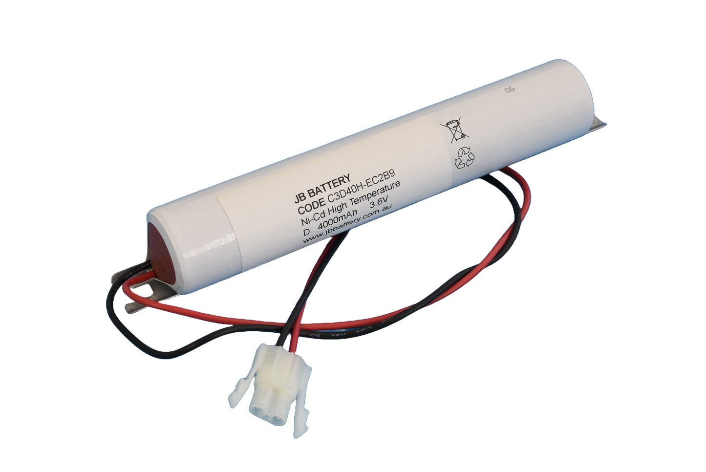 3 cell D4000mAh 3.6V Ni-Cd High Temperature Stick Emergency Lighting Battery Pack w/ Connector and Bracket (ABB Stanilite) image 0