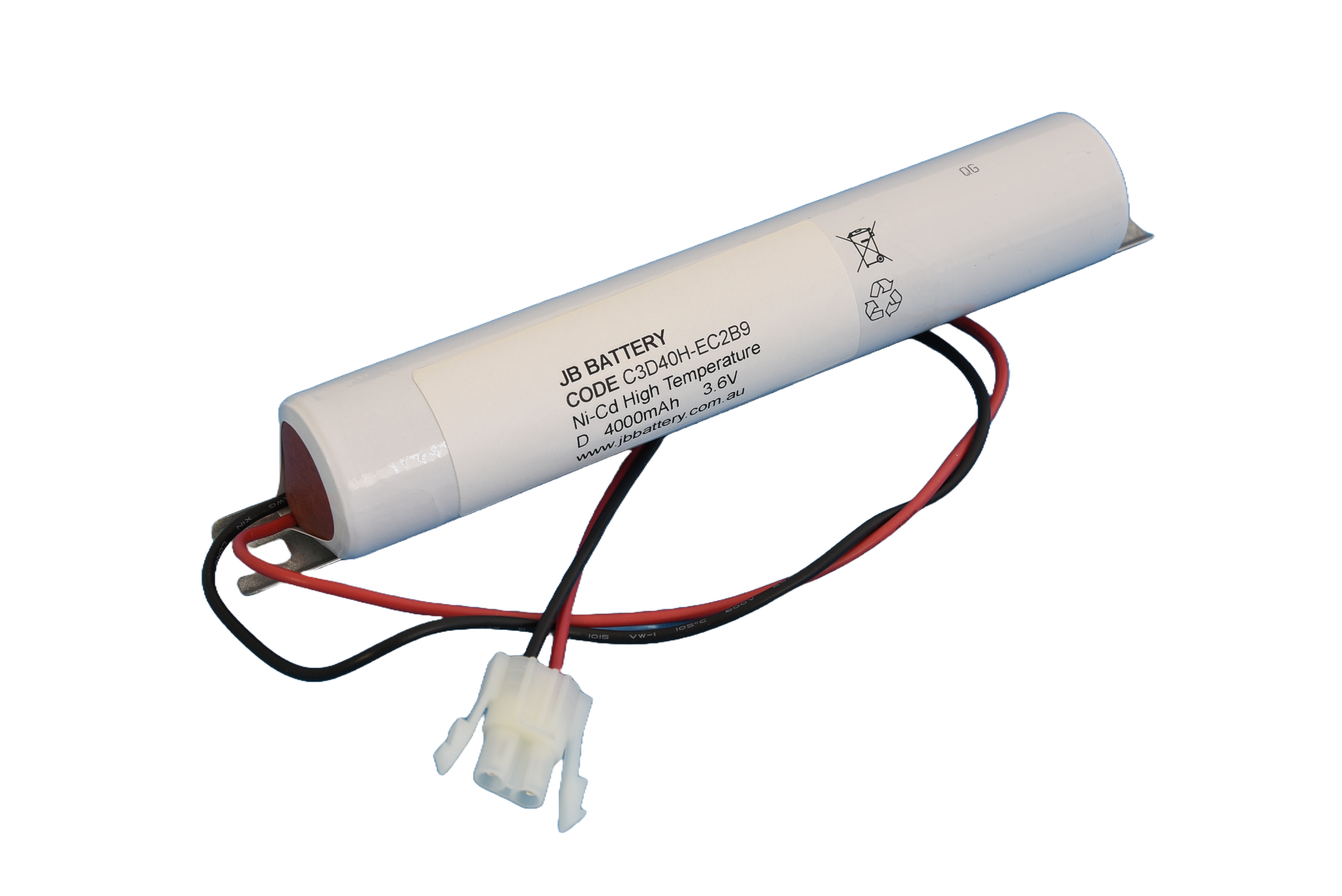 3 cell D4000mAh 3.6V Ni-Cd High Temperature Stick Emergency Lighting Battery Pack w/ Connector and Bracket (ABB Stanilite) image 0
