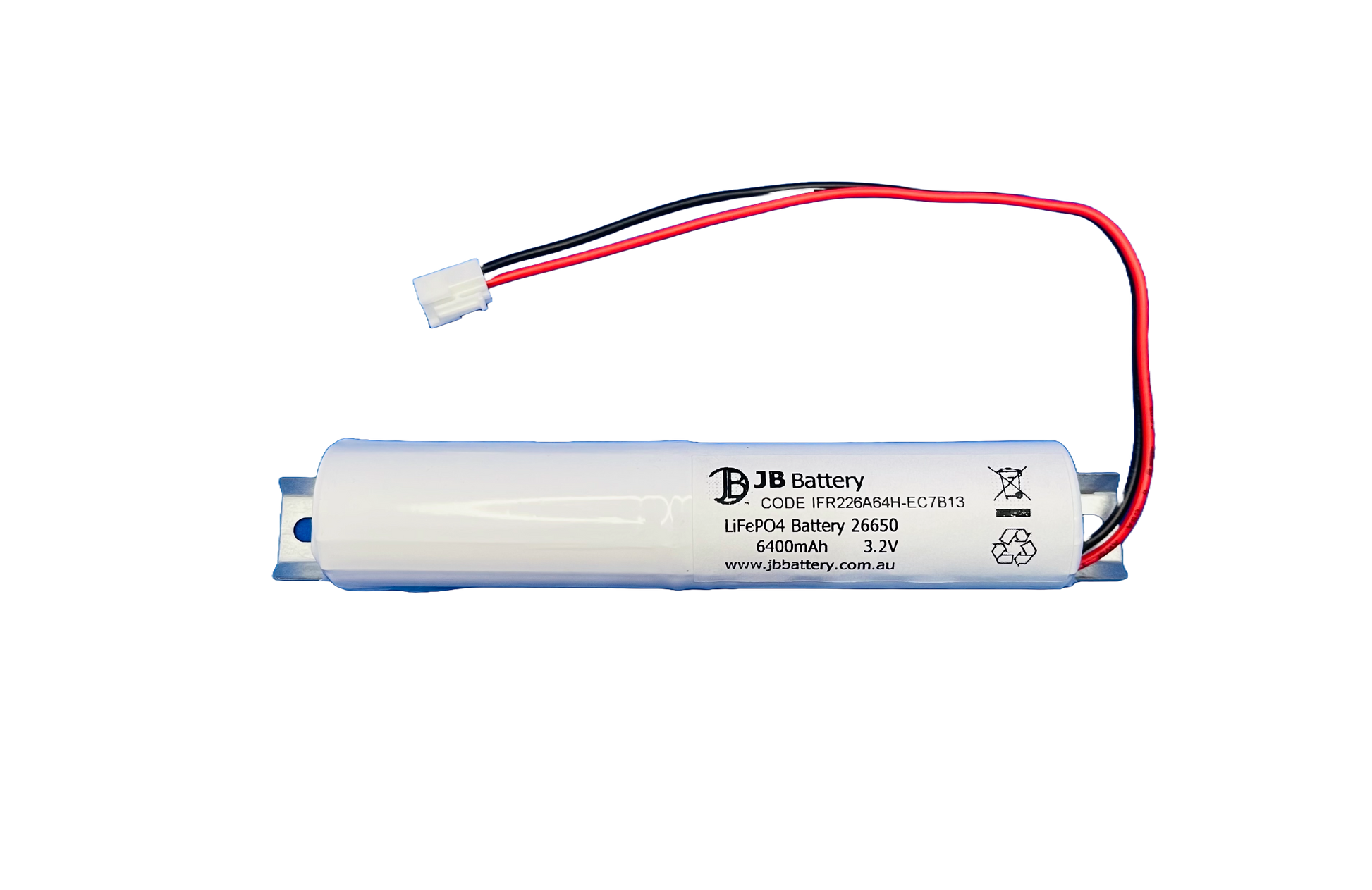 LiFePO4 2 cell IFR26650 3.2V 6.4Ah PCB Emergency Lighting Battery Pack w/ Connector and Bracket (Clevertronics) image 0