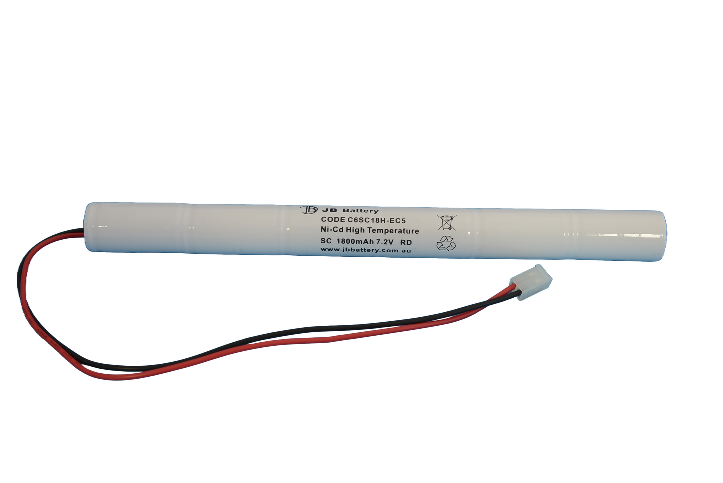 6 cell Sub C1800mAh 7.2V Ni-Cd High Temperature Stick Emergency Lighting Battery Pack w/ Connector (ABB Stanilite) image 1