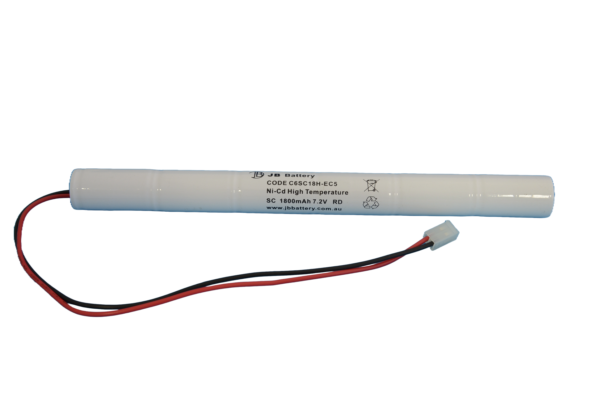 6 cell Sub C1800mAh 7.2V Ni-Cd High Temperature Stick Emergency Lighting Battery Pack w/ Connector (ABB Stanilite) image 1