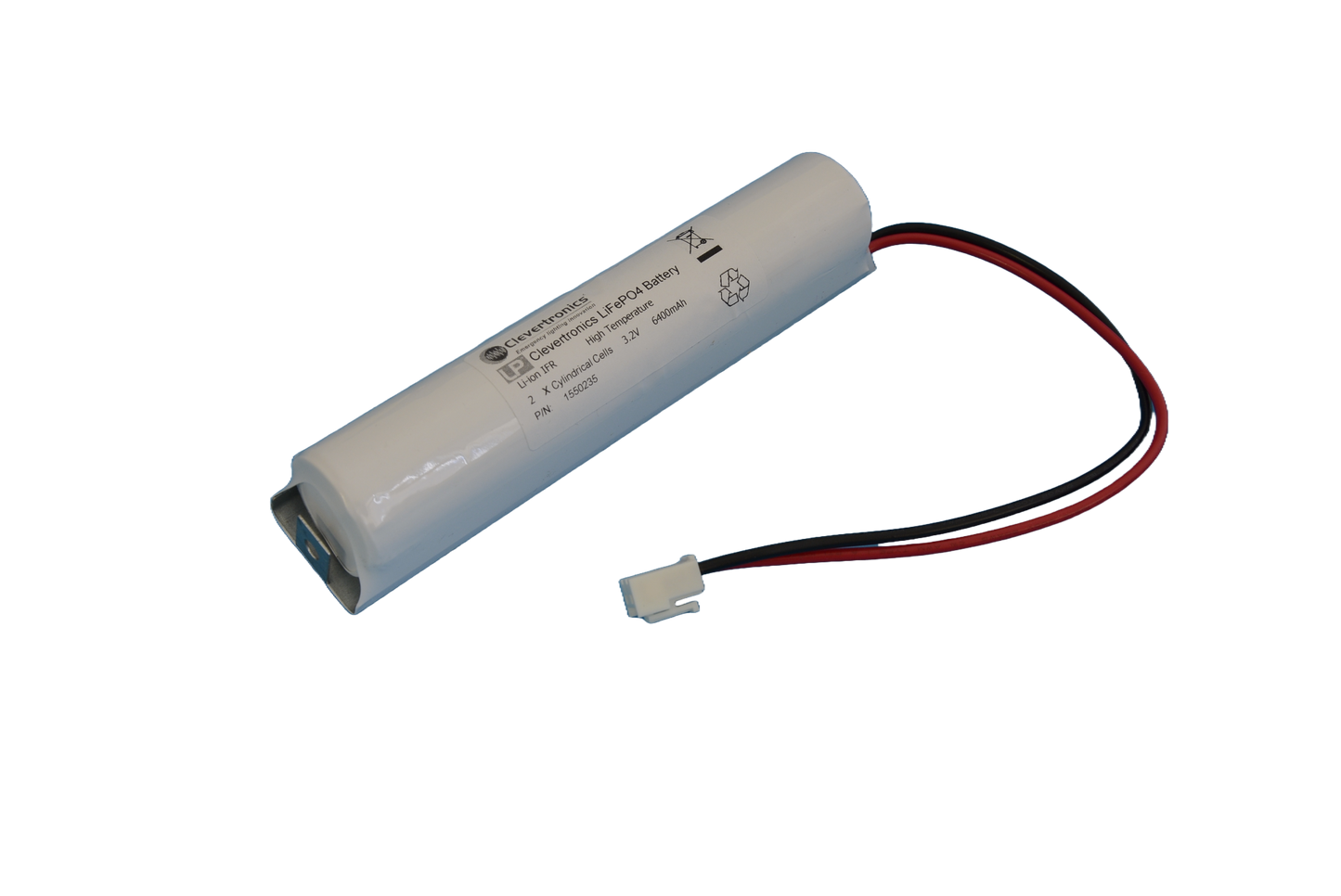IFR26650 2 cell 3.2V 6.4Ah LiFePO4 Stick Emergency Lighting Battery Pack w/ Connector and Bracket (Clevertronics) image 0