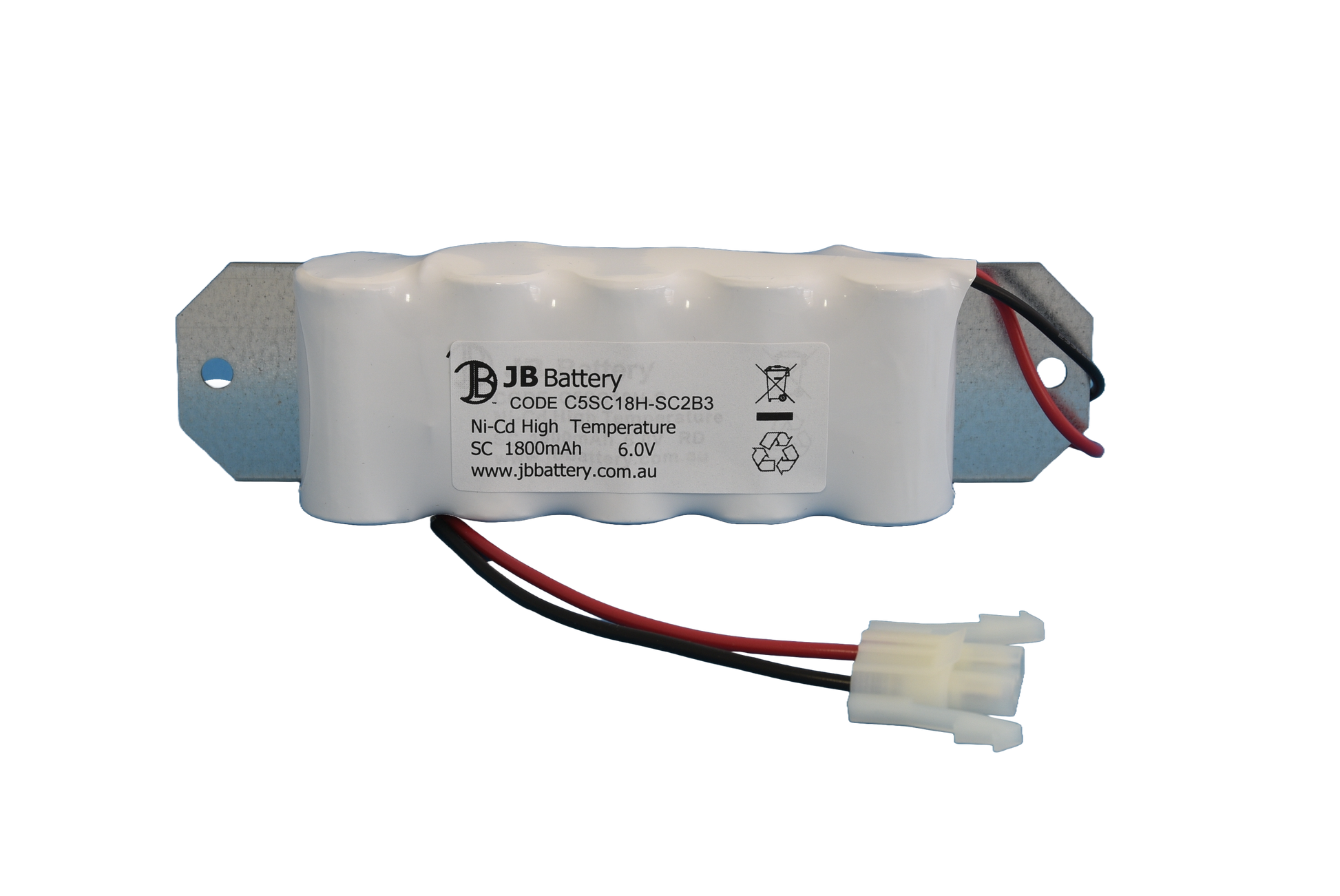 5 cell Sub C1800mAh 6.0V Ni-Cd High Temperature Side By Side Emergency Lighting Battery Pack w/ Connector and Bracket (ABB Stanilite) image 1