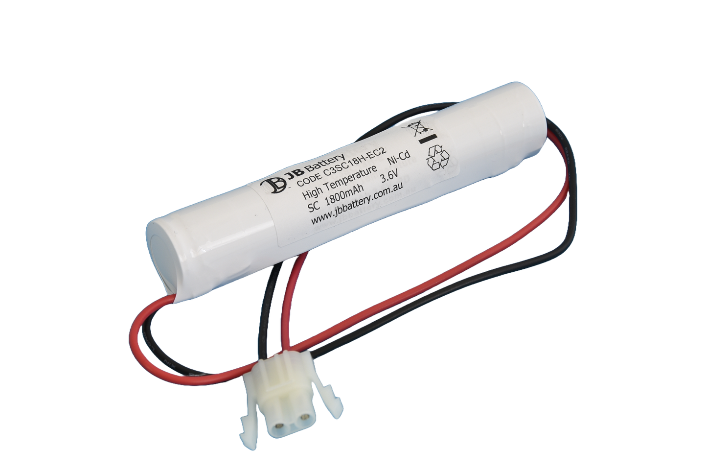 3 cell Sub C1800mAh 3.6V Ni-Cd High Temperature Stick Emergency Lighting Battery Pack w/ Connector (ABB Stanilite) image 0