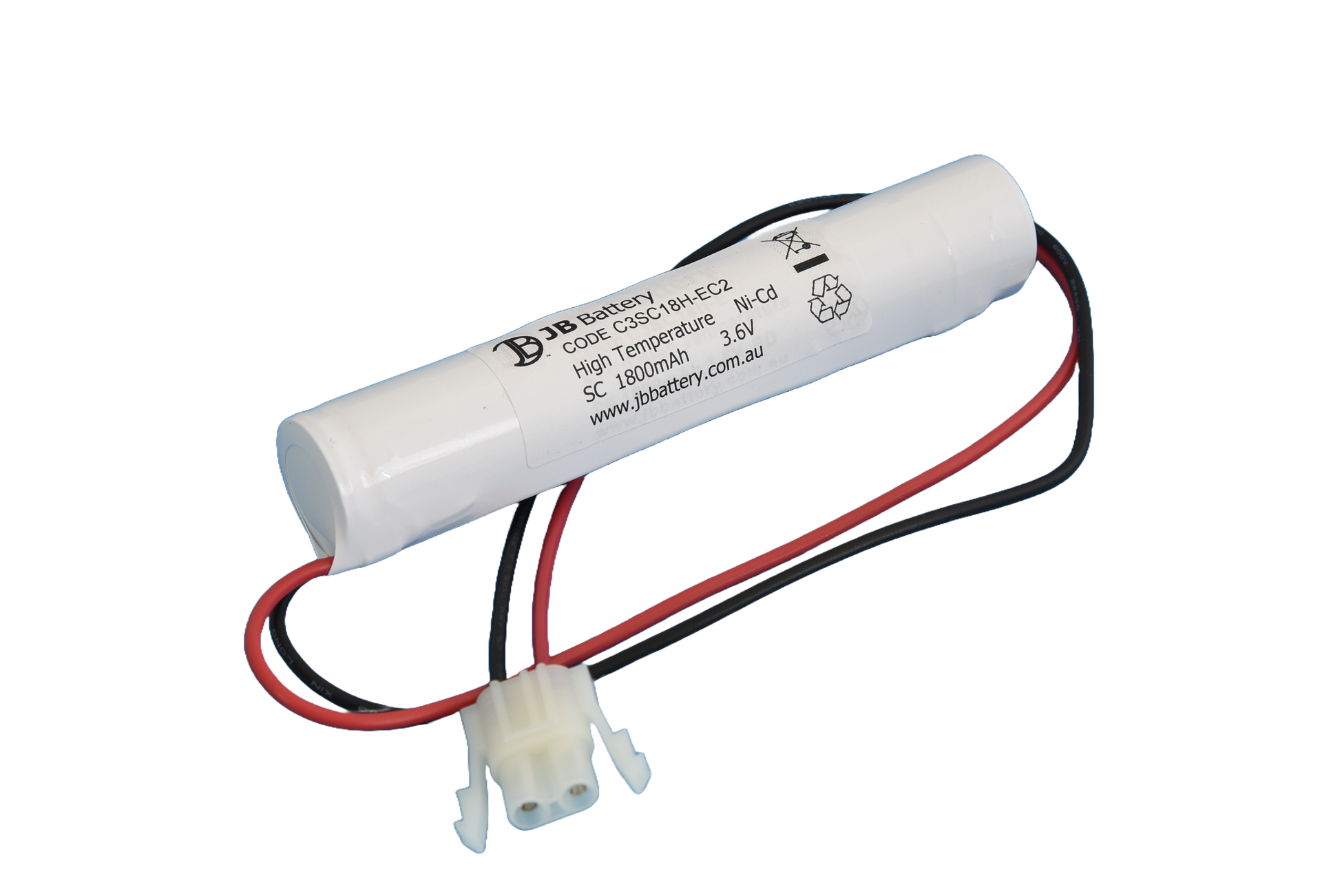 3 cell Sub C1800mAh 3.6V Ni-Cd High Temperature Stick Emergency Lighting Battery Pack w/ Connector (ABB Stanilite) image 0