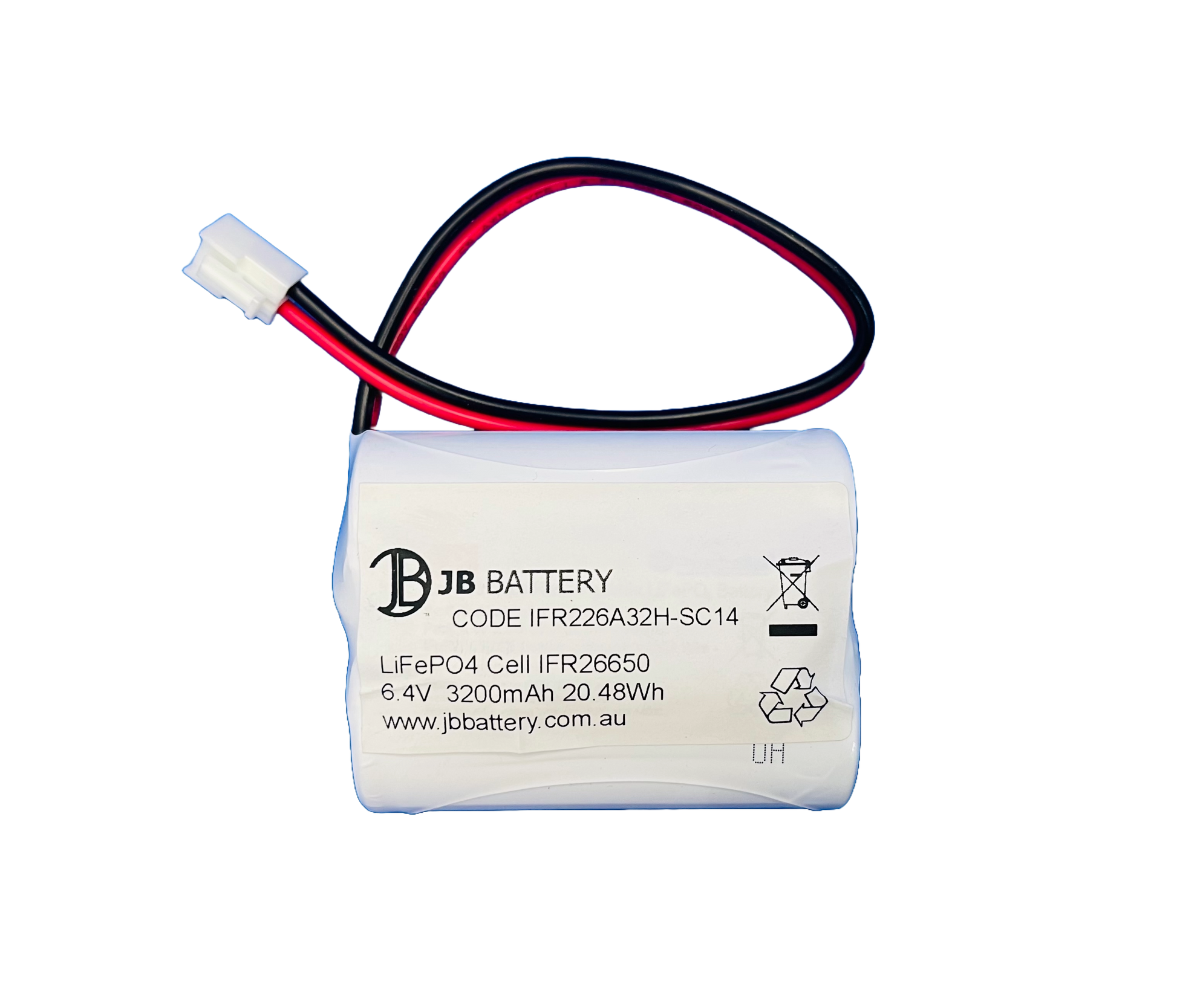 LiFePO4 2 cell IFR26650 6.4V 3.2Ah Side by Side PCB Emergency Lighting Battery Pack w/ Connector (Clevertronics) image 0