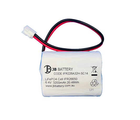 LiFePO4 2 cell IFR26650 6.4V 3.2Ah Side by Side PCB Emergency Lighting Battery Pack w/ Connector (Clevertronics) image 0