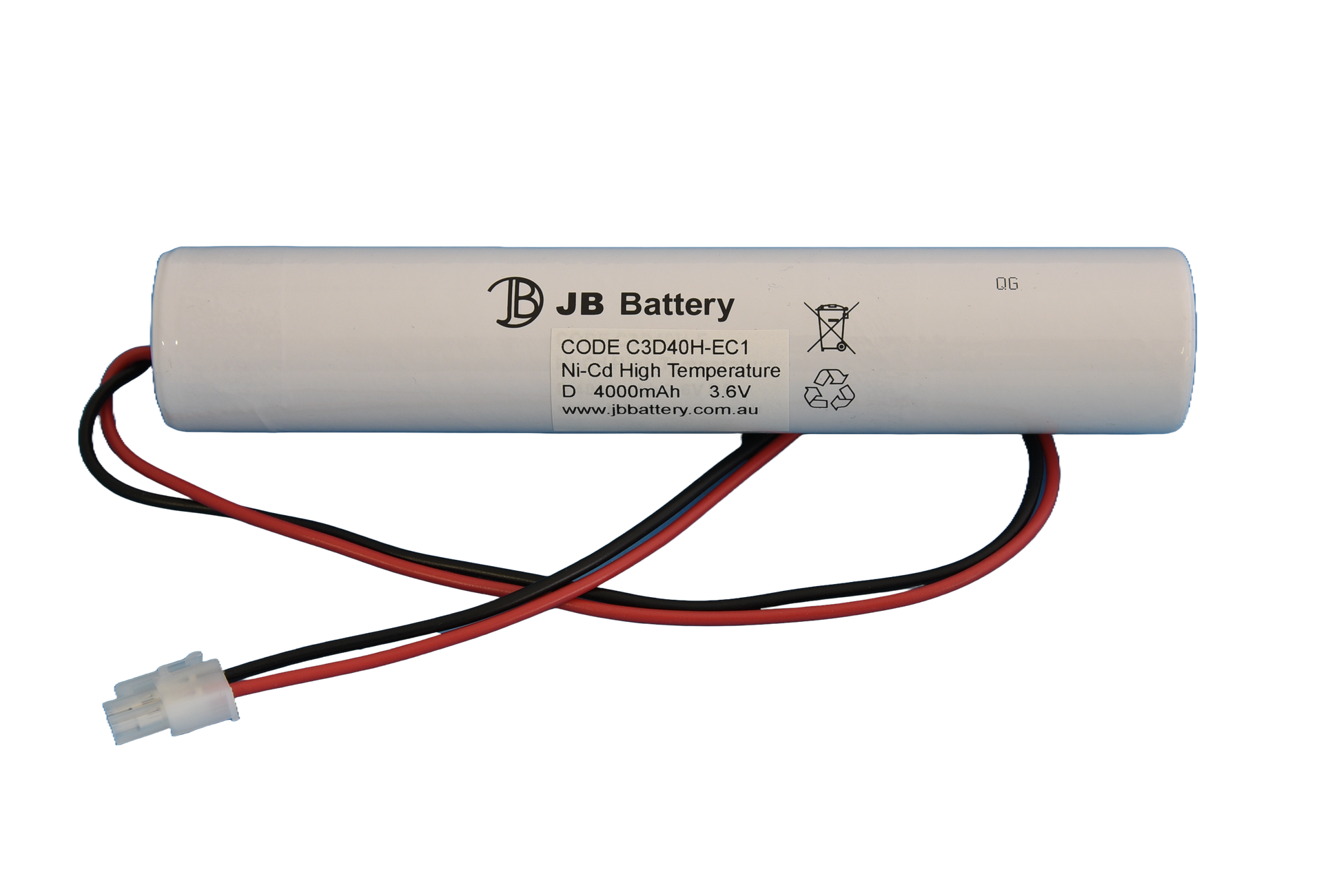 3 cell D4000mAh 3.6V Ni-Cd High Temperature Stick Emergency Lighting Battery Pack w/ Connector (Clevertronics) image 1