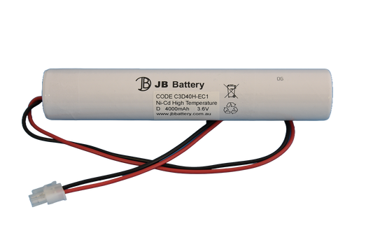3 cell D4000mAh 3.6V Ni-Cd High Temperature Stick Emergency Lighting Battery Pack w/ Connector (Clevertronics) image 1
