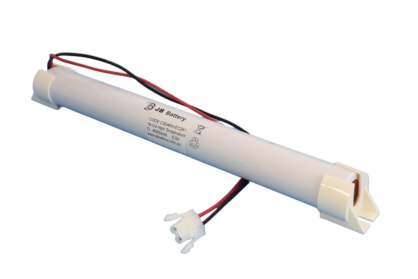 5 cell D4000mAh 6.0V Ni-Cd High Temperature Stick Emergency Lighting Battery Pack w/ Connector and Mounting Caps (ABB Stanilite) image 0