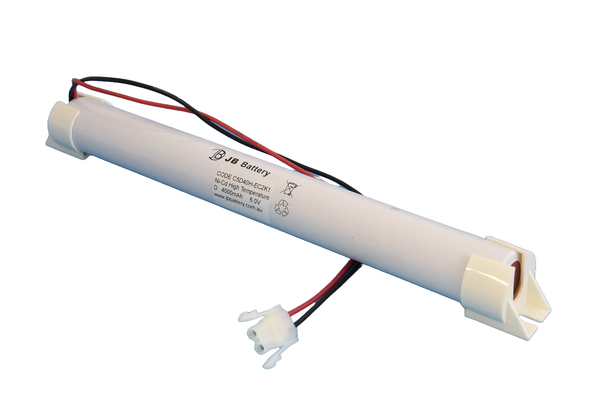 5 cell D4000mAh 6.0V Ni-Cd High Temperature Stick Emergency Lighting Battery Pack w/ Connector and Mounting Caps (ABB Stanilite) image 0