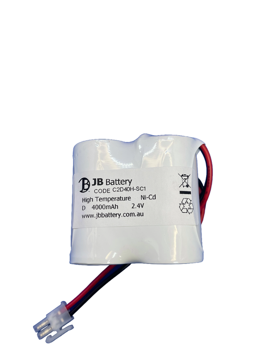 Emergency Light Battery C2D40H-SC1 – Ni-CD High Temperature 2.4V 4.0Ah D Side by Side with Connector - Suits Clevertronics - JB Battery