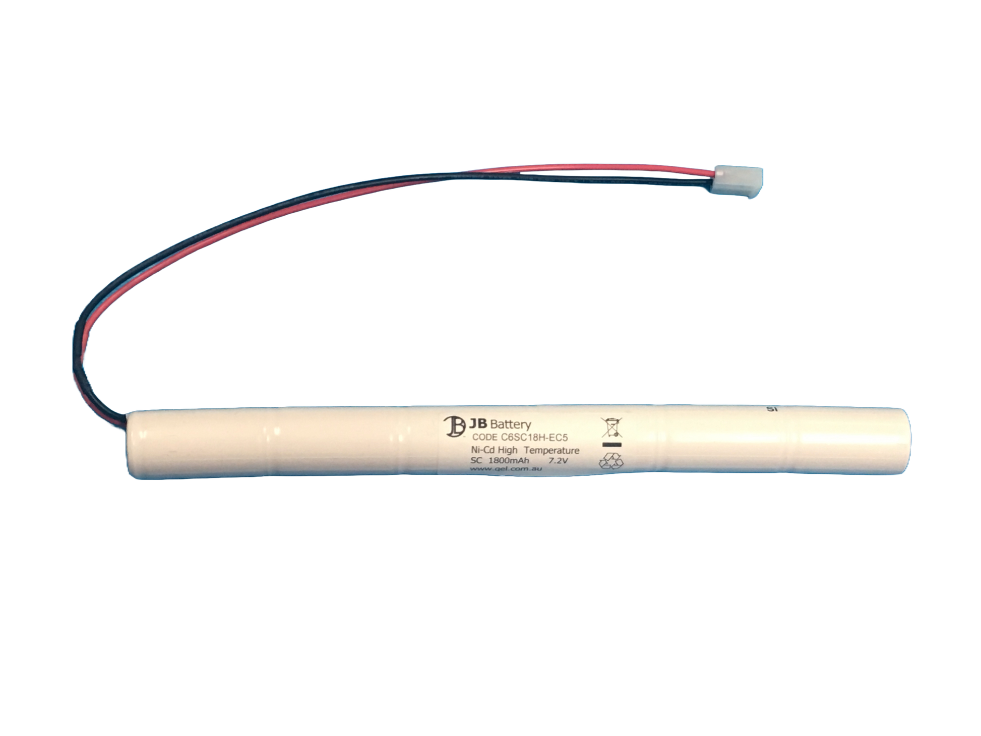 6 cell Sub C1800mAh 7.2V Ni-Cd High Temperature Stick Emergency Lighting Battery Pack w/ Connector (ABB Stanilite) image 0