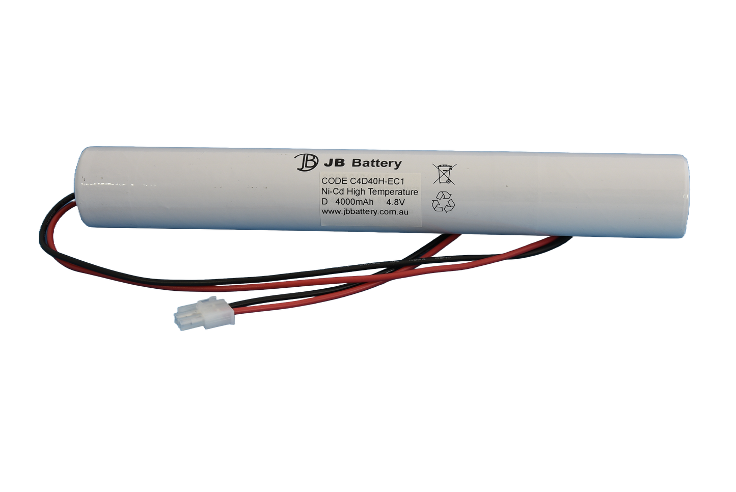 4 cell D4000mAh 4.8V Ni-Cd High Temperature Stick Emergency Lighting Battery Pack w/ Connector (Famco) image 1