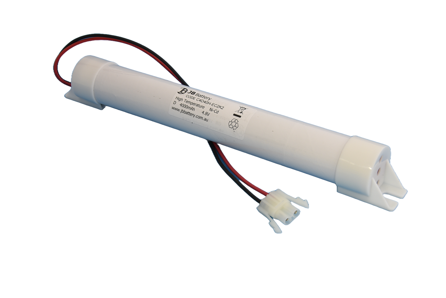 4 cell D4000mAh 4.8V Ni-Cd High Temperature Stick Emergency Lighting Battery Pack w/ Connector and Mounting Caps (ABB Stanilite) image 0