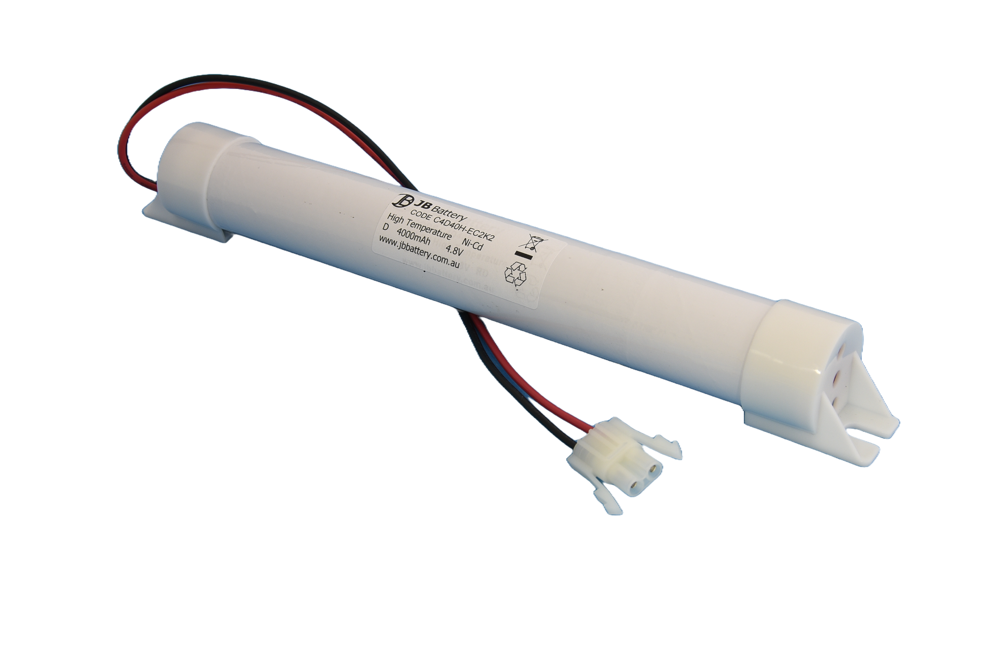 4 cell D4000mAh 4.8V Ni-Cd High Temperature Stick Emergency Lighting Battery Pack w/ Connector and Mounting Caps (ABB Stanilite) image 0