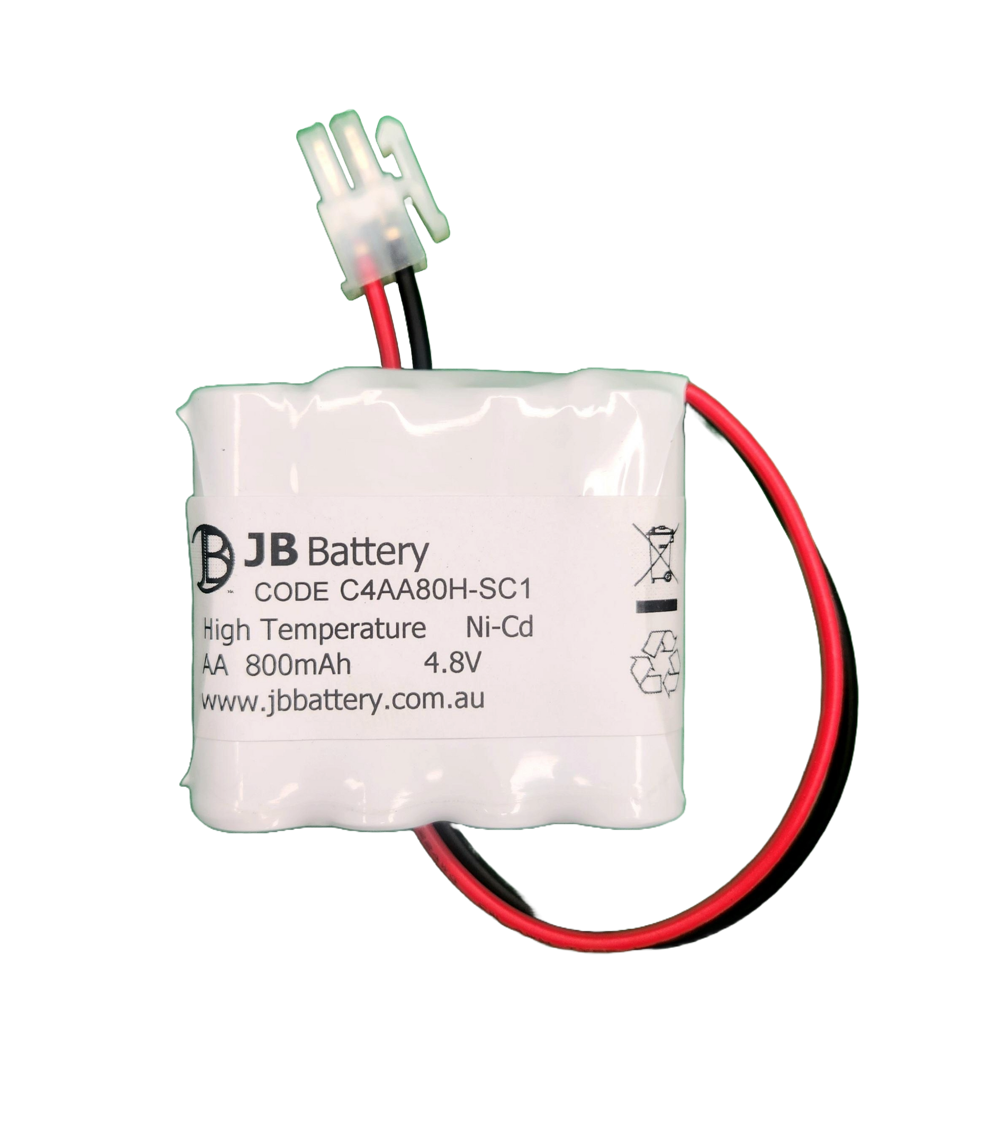 4 cell AA 800mAh 4.8V Ni-Cd High Temperature Side By Side Emergency Lighting Battery Pack w/ Connector (Clevertronics) image 0