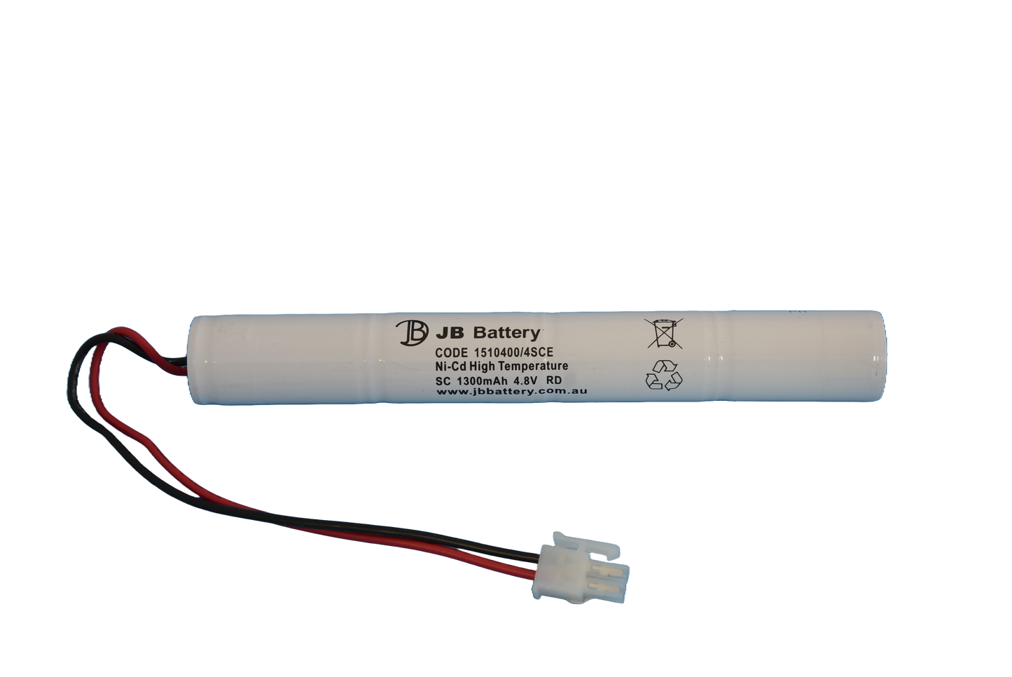 4 cell Sub C 1300mAh 4.8V Ni-Cd High Temperature Stick Emergency Lighting Battery Pack w/ Connector (Clevertronics) image 0