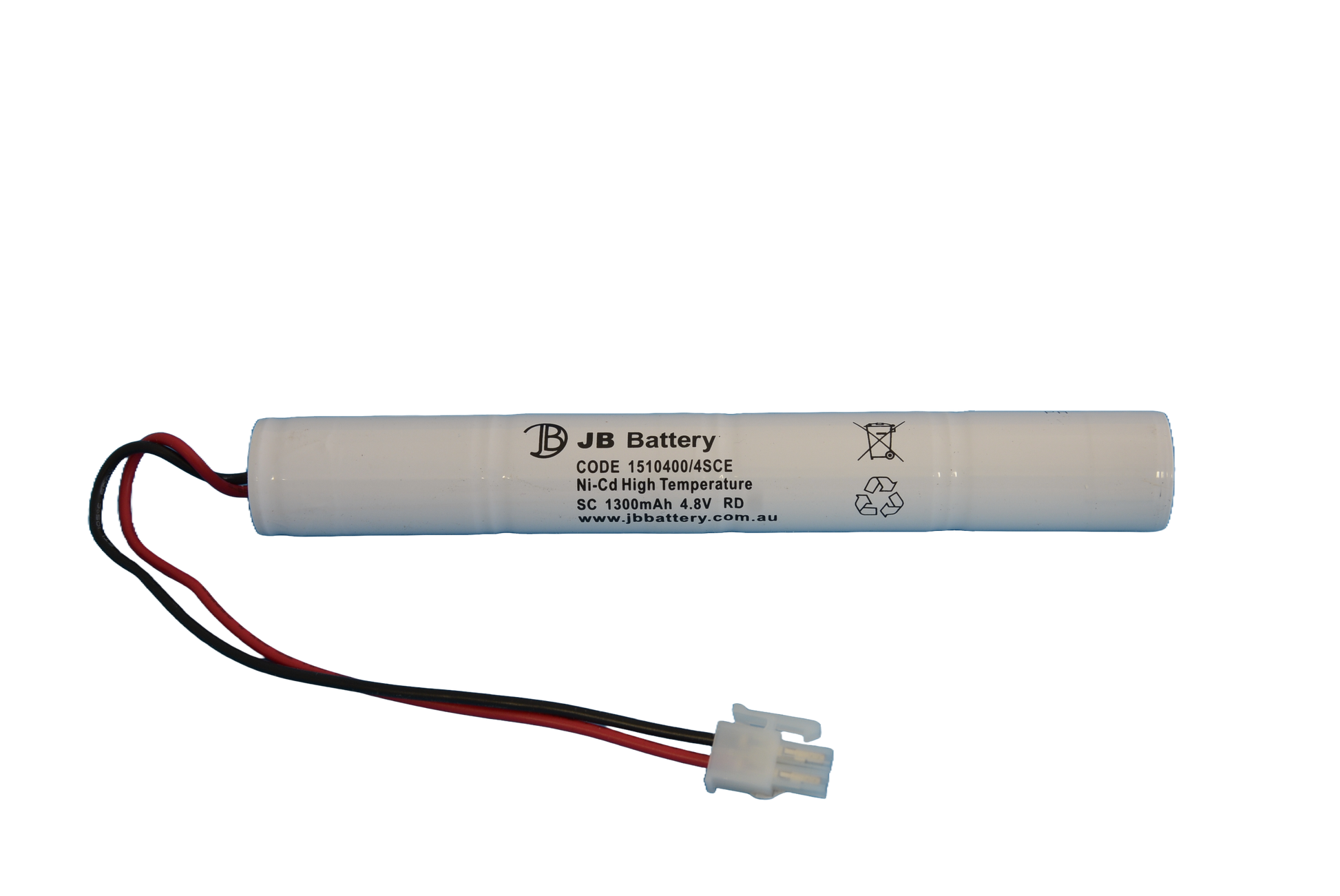 4 cell Sub C 1300mAh 4.8V Ni-Cd High Temperature Stick Emergency Lighting Battery Pack w/ Connector (Clevertronics) image 0