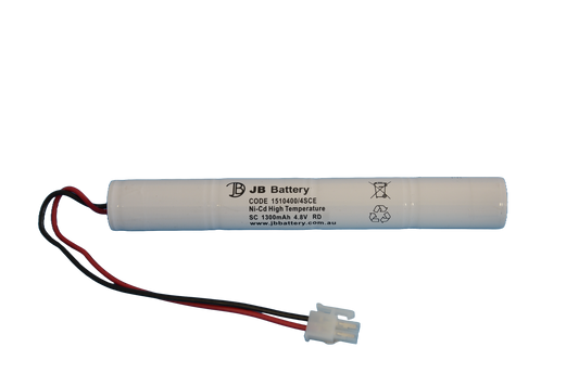 4 cell Sub C 1300mAh 4.8V Ni-Cd High Temperature Stick Emergency Lighting Battery Pack w/ Connector (Clevertronics) image 0
