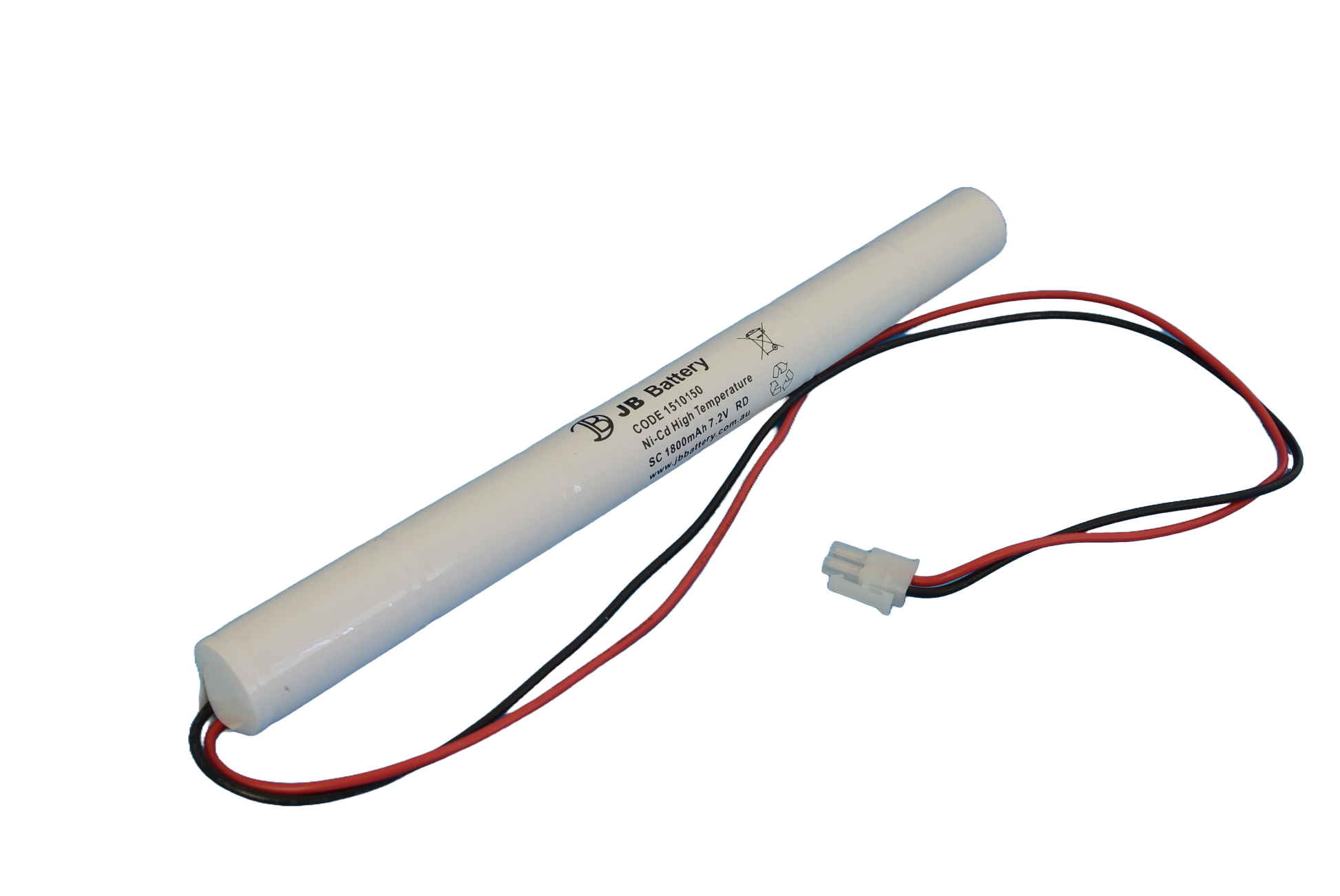 6 cell Sub C1800mAh 7.2V Ni-Cd High Temperature Stick Emergency Lighting Battery Pack w/ Connectors (Clevertronics) image 0