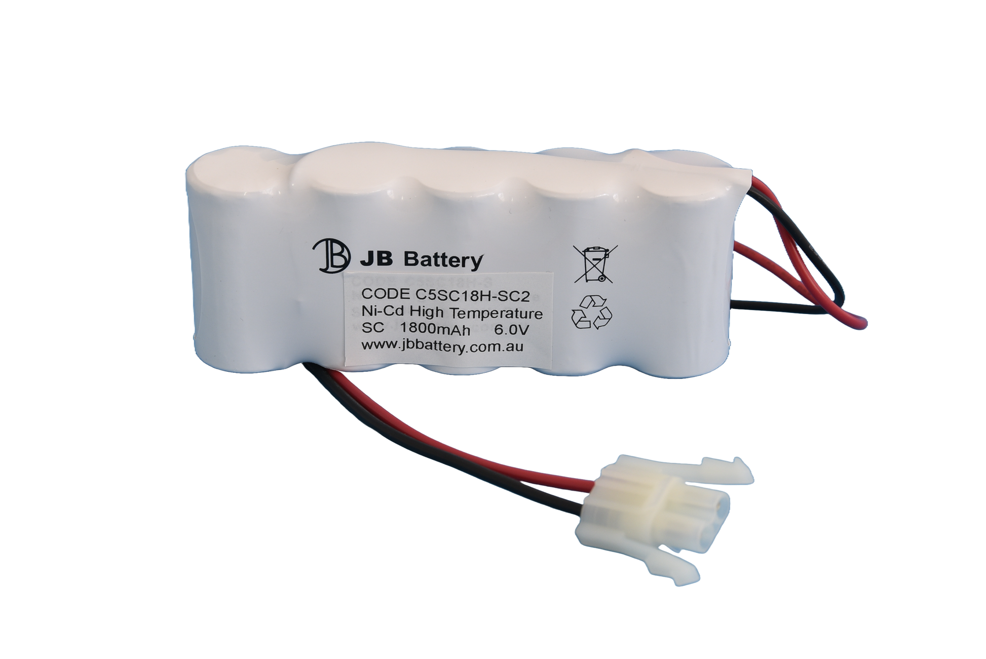 5 cell Sub C1800mAh 6.0V Ni-Cd High Temperature Side By Side Emergency Lighting Battery Pack w/ Connector (ABB Stanilite) image 1